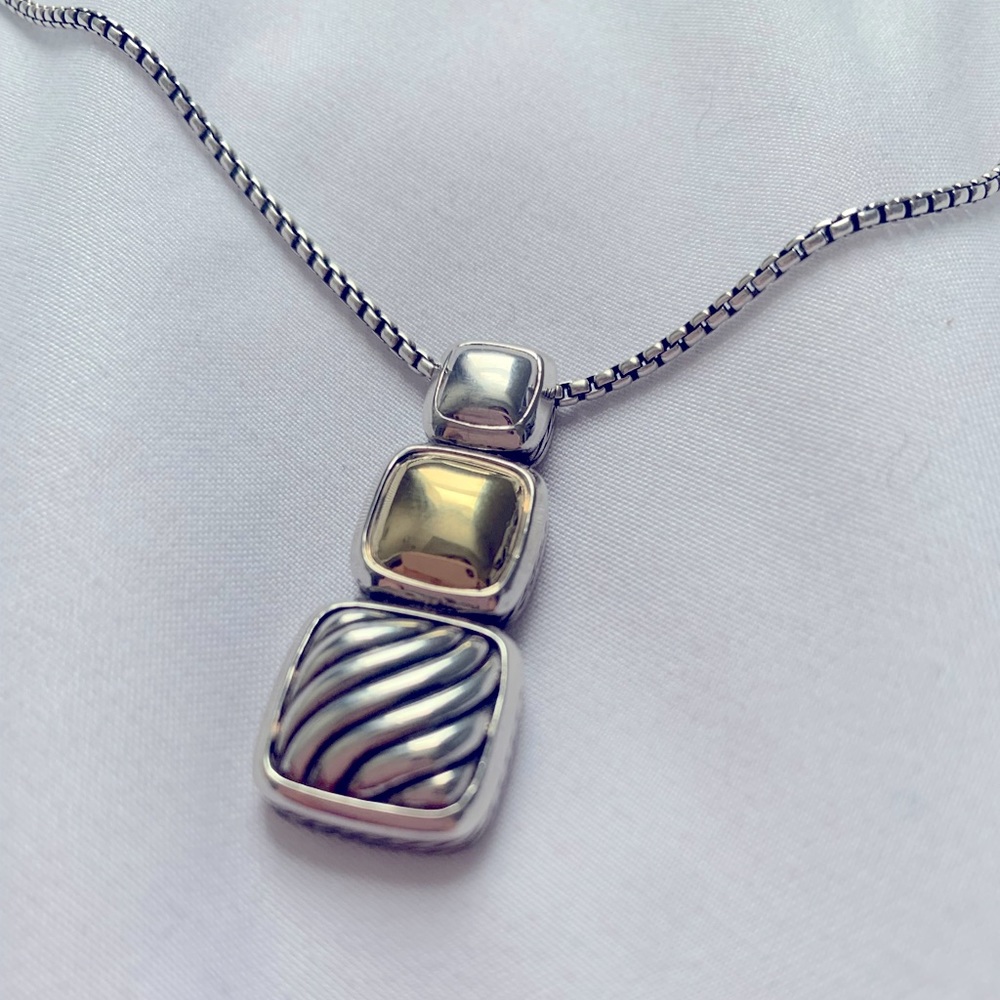 David Yurman | 3 stone silver and gold necklace EUC